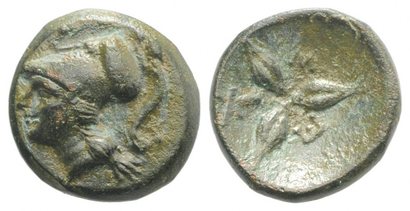 Southern Lucania, Metapontion, c. 300-250 BC. Æ (13mm, 2.25g). Head of Athena l....
