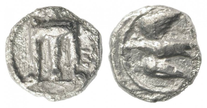 Bruttium, Kroton, c. 430-420 BC. AR Obol (6mm, 0.41g, 2h). Tripod. R/ Eagle flyi...