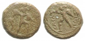 Sicily, Katane, c. 2nd-1st century BC. Æ (14mm, 3.94g, 11h). Amphinomos advancing r., carrying his father. R/ Anapias advancing l., carrying his mothe...