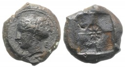 Sicily, Syracuse, 405-375 BC. Æ Hemilitron (17mm, 5.12g). Head of nymph l., hair in ampyx, wearing necklace and sphendone. R/ Sixteen-rayed star in ce...