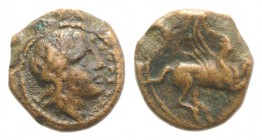 Sicily, Syracuse. Agathokles (317-289 BC). Æ (9mm, 0.91g, 12h). Laureate head of Apollo r. R/ Pegasos springing r. CNS II, 91; HGC 2, 1531. Rare, brow...