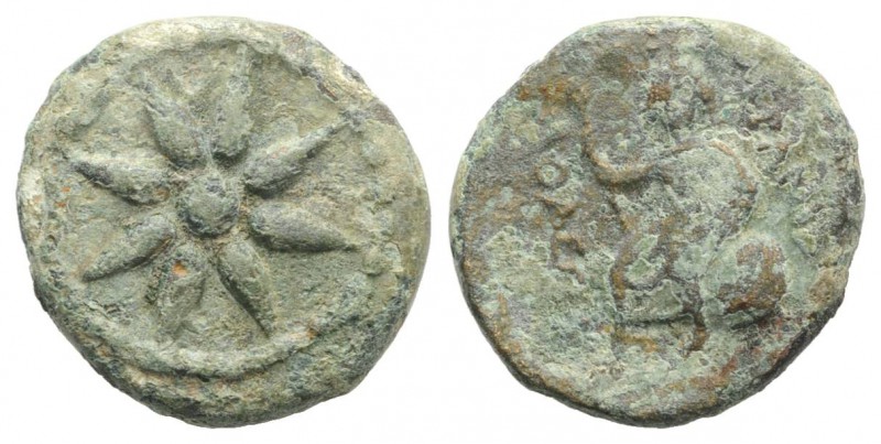 Macedon, Uranopolis, c. 300 BC. Æ (15mm, 2.83g). Star of eight rays. R/ Aphrodit...