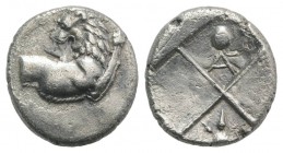 Thrace, Chersonesos, c. 386-338 BC. AR Hemidrachm (13mm, 2.19g). Forepart of lion r., head l. R/ Quadripartite incuse square with alternating raised a...