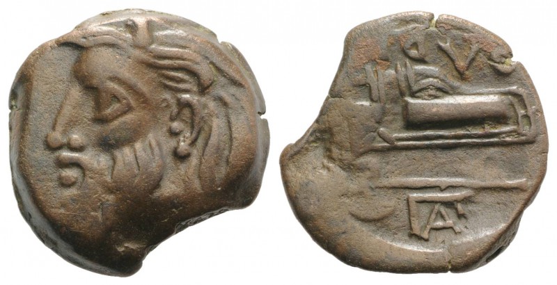 Skythia, Olbia, c. 310-280 BC. Æ (21mm, 8.39g, 6h). Horned head of Borysthenes l...