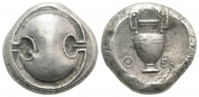 Boeotia, Thebes, c. 425-400 BC. Fake Stater (21mm, 10.79g). Boeotian shield. R/ Amphora within incuse circle. Cf. BCD Boiotia 387-7; HGC 4, 1325. 19th...