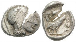 Attica, Athens, c. 454-404 BC. AR Tetradrachm (29mm, 17.18g, 9h). Helmeted head of Athena r. R/ Owl standing r., head facing; olive sprig behind; all ...