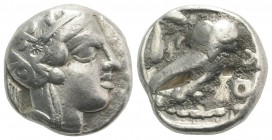Attica, Athens, c. 454-404 BC. AR Tetradrachm (24mm, 17.23g, 9h). Helmeted head of Athena r. R/ Owl standing r., head facing; olive sprig behind; all ...