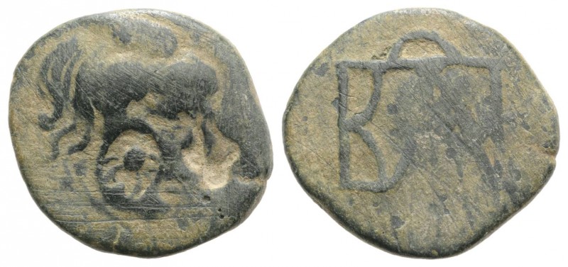 Kings of Bosporos, Polemo I (c. 14/3-10/9 BC). Æ (21mm, 4.69g, 6h). Winged and d...