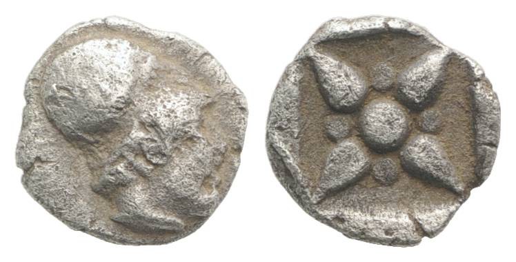 Asia Minor, Uncertain mint, 5th century BC. AR Hemiobol (6mm, 0.41g). Helmeted h...