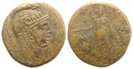 Pontos, Amisos, temp. Mithradates VI, c. 85-65 BC. Æ (30mm, 18.46g, 12h). Head of Athena r., wearing Attic helmet. R/ Perseus standing facing, holding...