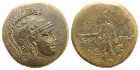 Paphlagonia, Sinope, c. 85-65 BC. Æ (29mm, 17.85g, 12h). Helmeted head of Athena r. R/ Perseus standing, facing, holding harpa and head of Medusa, who...