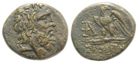 Paphlagonia, Sinope, c. 85-65 BC. Æ (19.5mm, 7.71g, 12h). Laureate head of Zeus r. R/ Eagle standing l., head r., on thunderbolt; monogram to l., [sta...