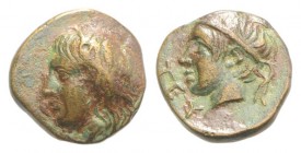 Mysia, Teuthrania. Prokles (Satrap of Teuthrania and Halisarna, c. 400 BC). Æ (8mm, 0.66g, 6h). Laureate head of Apollo l. R/ TEY, Diademed head l. SN...