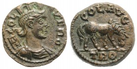 Troas, Alexandria. Pseudo-autonomous issue, c. mid 3rd century AD. Æ (20mm, 5.89g, 12h). Turreted and draped bust of Tyche r., with vexillum over shou...