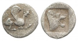Troas, Assos, c. 479-450 BC. AR Hemiobol (6mm, 0.28g, 3h). Griffin leaping r. R/ Head of roaring lion r. in incuse square. Rosen 528. VF