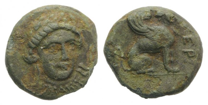 Troas, Gergis, c. 350-300 BC. Æ (11mm, 1.42g, 12h). Head of Sibyl Herophile faci...
