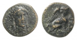 Troas, Gergis, c. 350-300 BC. Æ (8mm, 0.75g, 10h). Head of Sibyl Herophile facing slightly r., wearing laurel wreath and necklace. R/ Sphinx seated r....