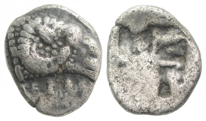Troas, Kebren, c. 5th century BC. AR Diobol (10mm, 1.05g). Head of ram r. R/ Qua...