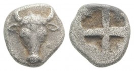 Troas, Lamponeia, 4th century BC. AR Hemiobol (6mm, 0.48g). Bull’s head facing. R/ Quadripartite incuse square. Klein 316; Traité II 2292, pl. CLXIII,...
