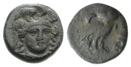 Troas, Sigeion, c. 4th-3rd centuries BC. Æ (11mm, 1.61g, 6h). Head of Athena facing slightly r., wearing triple-crested helmet. R/ Owl standing r., he...