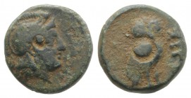 Troas, Sigeion, c. 4th-3rd centuries BC. Æ (12mm, 1.94g, 6h). Helmeted head of Athena r. R/ Owl standing r., head facing. BMC 19-20. Near VF