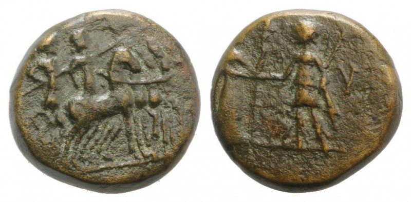 Aeolis, Kyme, 2nd century BC. Æ (13mm, 3.16g, 12h). Artemis, holding long torch,...