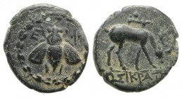 Ionia, Ephesos, c. 280-258 BC. Æ (15.5mm, 3.05g, 12h). […]osikrates, magistrate. Bee within wreath. R/ Stag grazing r.; quiver above. SNG Copenhagen 2...