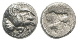 Ionia, Klazomenai, c. 480-400 BC. AR Diobol (8mm, 1.05g). Forepart of winged boar r. R/ Quadripartite incuse square. SNG München 451; SNG Kayhan 334; ...