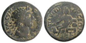 Phrygia, Prymnessus, mid–late 2nd century AD. Æ (24mm, 7.60g, 6h). Youthful, draped bust of Senate r. R/ Cybele seated l., r. hand extended over lion ...
