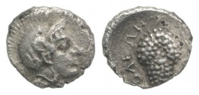 Cilicia, Soloi, c. 400-350 BC. AR Obol (8mm, 0.64g, 12h). Helmeted head of Athena r. R/ Bunch of grapes. SNG BnF 185; cf. SNG Levante 47. VF