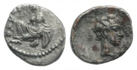 Cilicia, Tarsos. Tiribazos (Satrap of Lydia, 388-380 BC). AR Obol (8mm, 0.40g, 12h). Female kneeling l., tossing astralagoi. R/ Male head r. Göktürk 1...