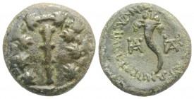 Cilicia, Tarsos, c. 175-164 BC. Æ (21mm, 6.43g, 12h). Club within oak-wreath. R/ Cornucopia; monograms flanking. SNG BnF 1279-1281 var. (monograms); S...