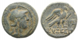 Cappadocia, Eusebeia-Caesarea, c. 95-63 BC. Æ (15mm, 3.90g, 12h). Helmeted head of Athena r. R/ Eagle standing r. with wings spread. SNG von Aulock 63...