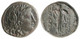 Seleukid Kings, Seleukos I (312-281). Æ (20mm, 9.12g, 12h). Antioch on the Orontes, c. 300-281 BC. Laureate head of Apollo r. R/ Athena advancing r., ...