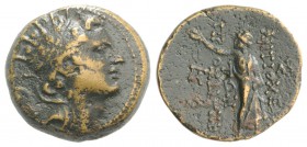 Seleukid Kings, Antiochos IV (175-164 BC). Æ (21mm, 7.26g, 12h). Antioch on the Orontes, 168-4 BC. Radiate and diademed head r. R/ Zeus standing l., h...