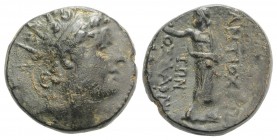 Seleukid Kings, Antiochos IV (175-164 BC). Æ (19mm, 7.50g, 1h). Antioch on the Orontes, c. 168-164 BC. Radiate and diademed head r. R/ Zeus standing l...