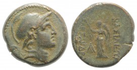 Seleukid Kings, Alexander I Balas (152-145 BC). Æ (18mm, 6.39g, 12h). Antioch on the Orontes. Head of Alexander I r., wearing Boeotian helmet. R/ Nike...