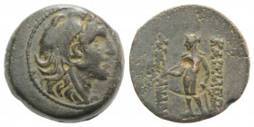 Seleukid Kings, Alexander I Balas (152-145 BC). Æ (19mm, 6.52g, 12h). Antioch on the Orontes. Head of Herakles r., wearing lion skin. R/ Apollo standi...
