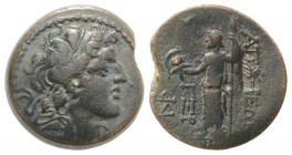 Seleukid Kings, Alexander I Balas (152-145 BC). Æ (18mm, 7.05g, 12h). Apamea on the Axios, year 163 (150/49 BC). Diademed head r. R/ Zeus standing l.,...