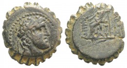 Seleukid Kings, Alexander I Balas (152-145 BC). Serrate Æ (20mm, 6.39g, 12h). Uncertain mint, probably in northern Syria. Diademed head r. R/ Zeus Aët...