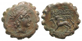 Seleukid Kings, Antiochos VI (144-142 BC). Serrate Æ (18mm, 3.60g, 1h). Antioch on the Orontes, c. 143-2 BC. Radiate and diademed head of Antiochos VI...