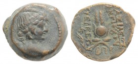 Seleukid Kings, Antiochos VII (138-129 BC). Æ (17mm, 5.78g, 12h). Antioch on the Orontes, year 182 (131/0 BC). Winged bust of Eros r. R/ Isis headdres...