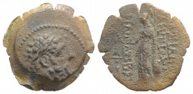 Seleukid Kings, Antiochos IX (114/3-95 BC). Æ (21mm, 4.50g, 12h). Antioch on the Orontes, year 203 (110/09 BC). Laureate head of Herakles r. R/ Athena...