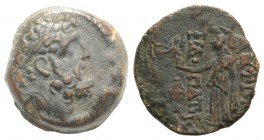 Seleukid Kings, Antiochos IX (114/3-95 BC). Æ (17mm, 5.64g, 12h). Antioch on the Orontes, year 203 (110/09 BC). Laureate head of Herakles r. R/ Athena...