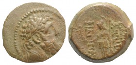 Seleukid Kings, Antiochos IX (114/3-95 BC). Æ (18mm, 4.65g, 1h). Antioch on the Orontes. Laureate head of Herakles r. R/ Athena Nikephoros standing l....