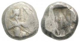 Achaemenid Kings of Persia, c. 450-375 BC. AR Siglos (13mm, 5.55g). Persian king or hero r., in kneeling-running stance, holding bow and dagger, quive...