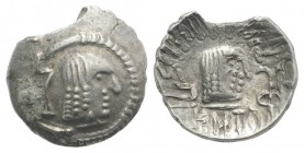 Arabia, Himyarites & Sabaeans. ‘Mdn Byn, Mid-late 1st century AD. AR Unit (13mm, 1.47g, 1h). Head r. within circular torque ending in serpent’s head a...