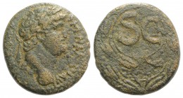 Nero (54-68). Seleucis and Pieria, Antioch. Æ (20mm, 6.04g, 1h), c. AD 65-6. Laureate head r. R/ Large SC within wreath. McAlee 289d; RPC I 4297. Brow...