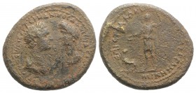 Domitian with Domitia (81-96). Mysia, Pergamum. Æ (29.5mm, 11.41g, 12h). Kl. Kephalion, strategos. ΔOMITIANOC KAICAP ΓEPMAIKOC ΔOMITIA CEBACTH, Laurea...