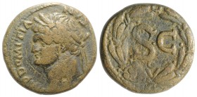 Domitian (81-96). Seleucis and Pieria, Antioch. Æ (26mm, 14.13g, 12h). Laureate head l. R/ Large SC within wreath; E below. RPC II 2023. Brown patina,...